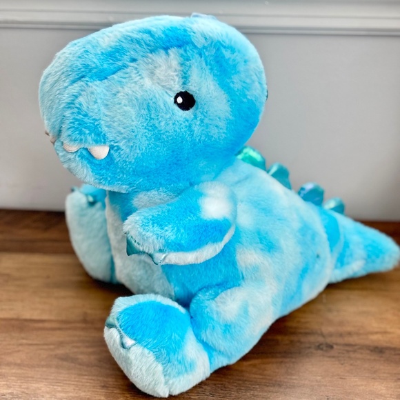 FAO SCHWARZ Blue DINOSAUR Plush Stuffed Toy Animal Glow Brights Sound WORKS! - Picture 1 of 13